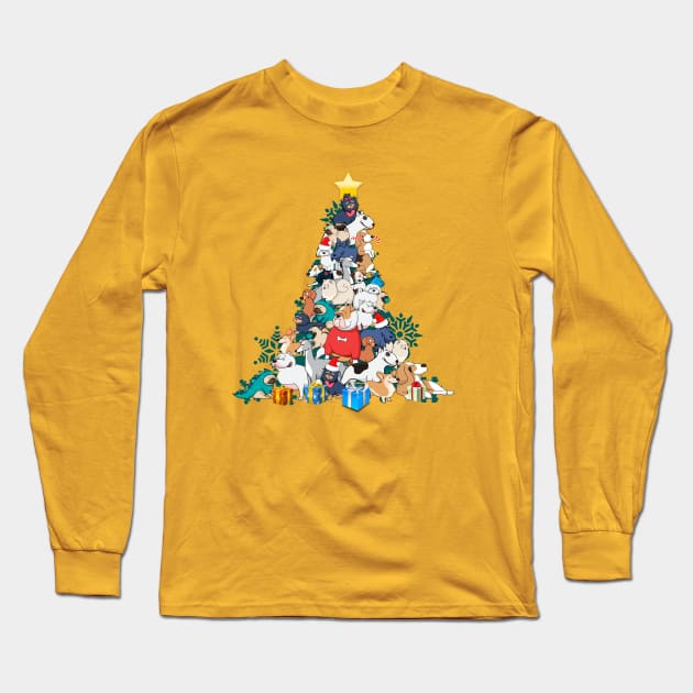 Dogs Christmas Tree Christmas T-shirt Long Sleeve T-Shirt by Curryart